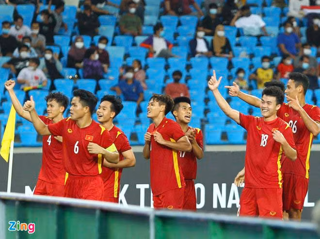 U23 Việt Nam đã có bàn thắng mở tỷ số ở phút cuối hiệp 1. Ảnh: Zing