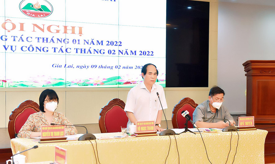 Chủ tịch UBND tỉnh Võ Ngọc Thành phát biểu tại hội nghị. Ảnh: Đức Thụy