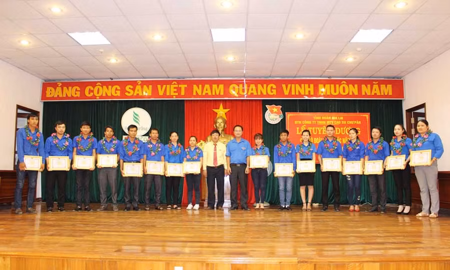  Tặng giấy khen cho 20 cán bộ Đoàn xuất sắc năm 2017. Ảnh: Phan Lài
