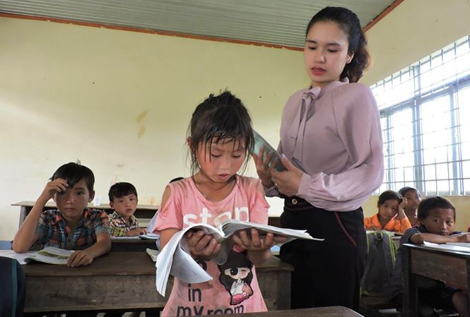 Giáo viên và học sinh điểm trường Ea Rớt. Giáo viên và học sinh điểm trường Ea Rớt.