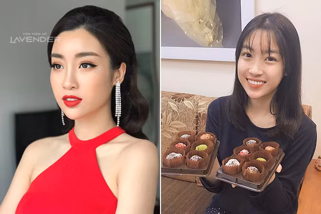 Hoa hậu Đỗ Mỹ Linh lộng lẫy và quyến rũ khi có lớp make-up “phụ trợ” (trái). Lúc tẩy trang, mặt mộc (phải) của cô vẫn tươi tắn và nổi bật. Hoa hậu Đỗ Mỹ Linh lộng lẫy và quyến rũ khi có lớp make-up “phụ trợ” (trái). Lúc tẩy trang, mặt mộc (phải) của cô vẫn tươi tắn và nổi bật.