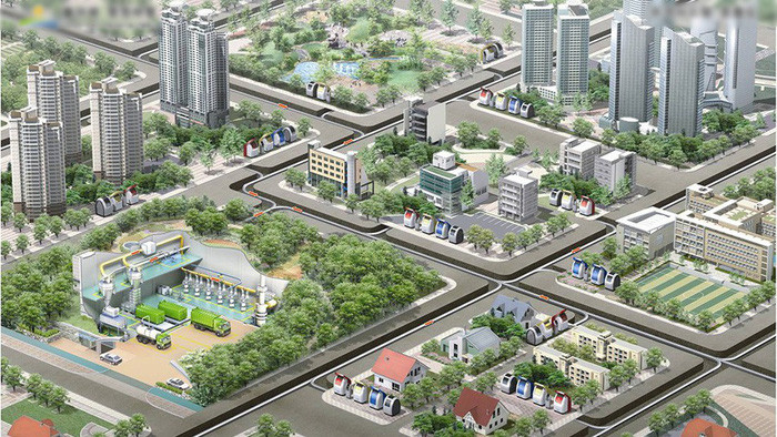 Bản vẽ mô tả hệ thống vận chuyển rác ngầm ở Songdo - Ảnh: edb.gov.sg