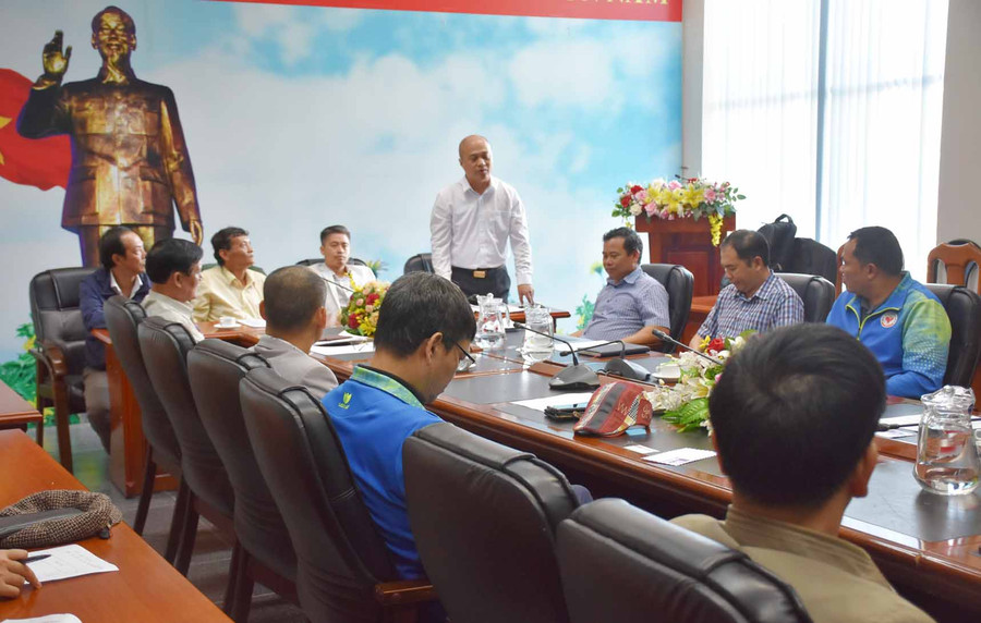 Ông Phan Anh Tuấn-Tổng thư ký Liên đoàn Bóng bàn Việt Nam phát biểu tại buổi họp báo. Ảnh: Hà Phương