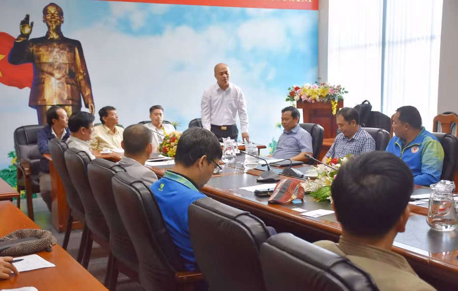 Ông Phan Anh Tuấn-Tổng thư ký Liên đoàn Bóng bàn Việt Nam phát biểu tại buổi họp báo. Ảnh: Hà Phương