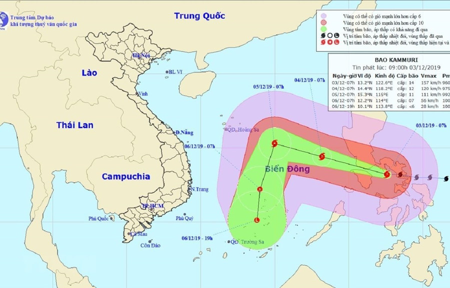 Bản đồ đường đi của Bão Kammuri. (Ảnh: TTXVN phát)