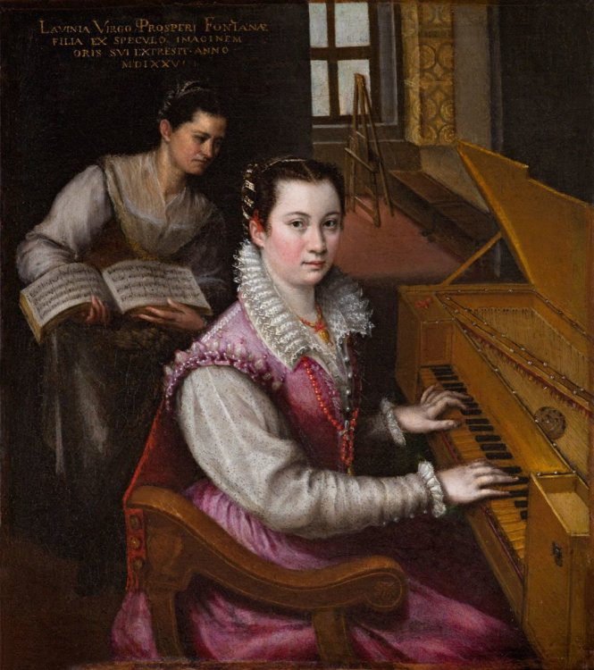 Tự họa bên đàn Clavichord với người hầu của Lavinia Fontana, vẽ năm 1577, kích thước 27cm x 24cm. Tự họa bên đàn Clavichord với người hầu của Lavinia Fontana, vẽ năm 1577, kích thước 27cm x 24cm.