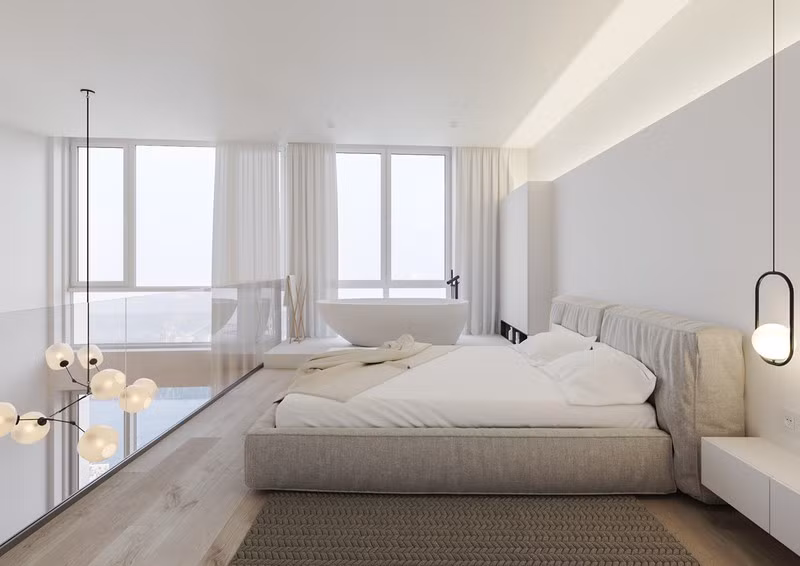 Phần tầng lửng được tận dụng để bố trí phòng ngủ vì khoảng không gian bên dưới đã dành cho phòng khách, bếp và công trình phụ.