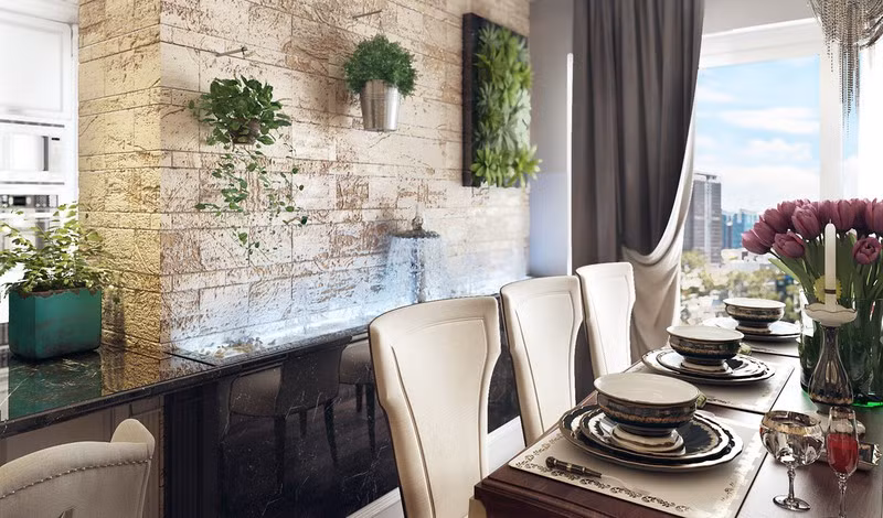 Lựa chọn phong cách tân cổ điển mang đến cho người dùng một phòng ăn lãng mạn, quyến rũ.