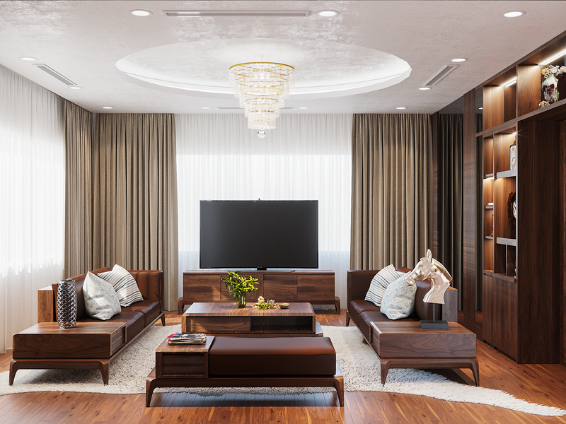 Gỗ óc chó sở hữu đường vân cuộn sóng mềm mại, duyên dáng rất phù hợp để khẳng định đẳng cấp sang trọng trong không gian phòng khách.