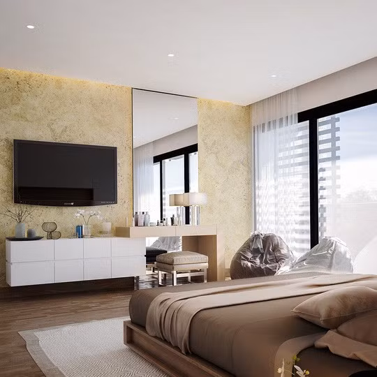 Bên cạnh điểm nhấn là khu vực hồ bơi, căn nhà phố còn sở hữu một không gian tràn ngập ánh sáng nhờ có nhiều khung cửa sổ kính bố trí đều khắp các phòng.