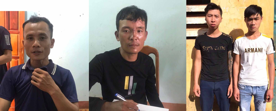  4 đối tượng Hoàng, Hưng, Thái, Phúc (từ trái qua) tại cơ quan Công an. Ảnh: Văn Ngọc