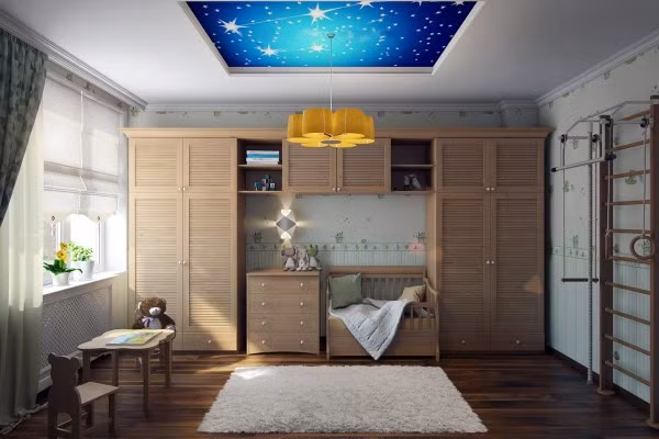 Cách chọn trần 3D mang đến một bầu trời đầy sao ngay trong phòng ngủ cho bé.