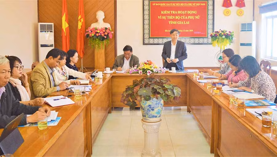 Ông Phạm Ngọc Tiến-Vụ trưởng Vụ Bình đẳng giới, Chánh Văn phòng Ủy ban Quốc gia Vì sự tiến bộ phụ nữ Việt Nam phát biểu kết luận buổi kiểm tra. Ảnh: Đinh Yến