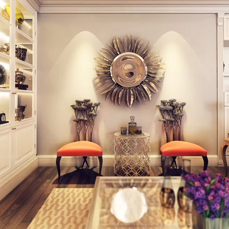 Gương và lưng tựa ghế tạo thành bức tranh nghệ thuật đồng nhất.