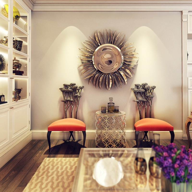 Gương và lưng tựa ghế tạo thành bức tranh nghệ thuật đồng nhất. Gương và lưng tựa ghế tạo thành bức tranh nghệ thuật đồng nhất.