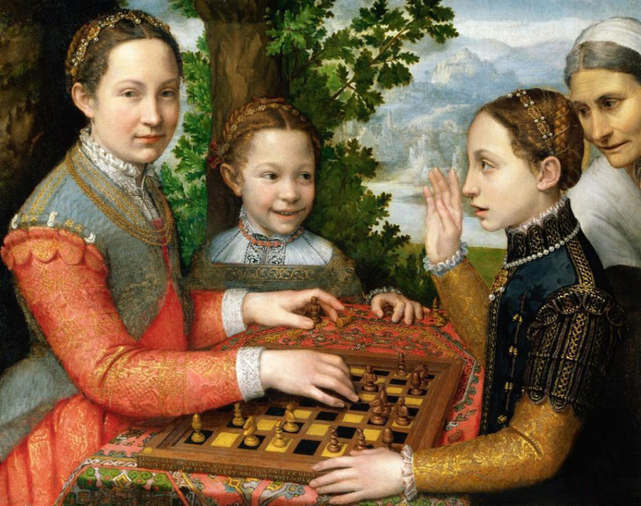 Ván cờ vua của Sofonisba Anguissola, vẽ năm 1555, kích thước 70cm x 94cm Ván cờ vua của Sofonisba Anguissola, vẽ năm 1555, kích thước 70cm x 94cm