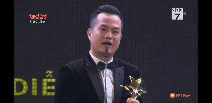  Bảo Nhân phát biểu nhận giải. Ảnh: Cắt màn hình