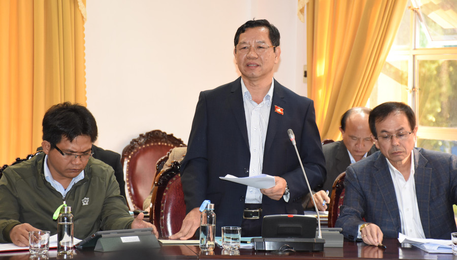 đại biểu Nguyễn Đình Quang- Viện trưởng Viện Kiểm sát Nhân dân tỉnh nêu vấn đề về tình hình tội phạm ngày càng gia tăng. Ảnh: Trần Dung