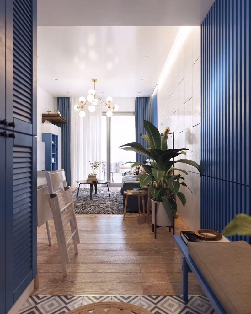 Thay vì chọn sàn ốp gạch, gia chủ sử dụng sàn gỗ để các thành viên cảm thấy ấm cúng mỗi khi trở về nhà.