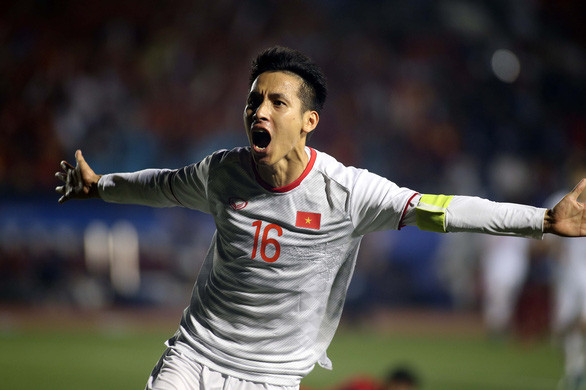 Hùng Dũng ăn mừng bàn thắng trong trận chung kết SEA Games 2019 - Ảnh: N.K