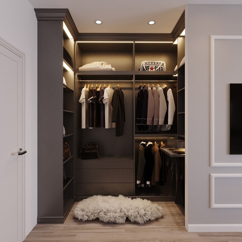 Gia chủ tận dụng góc nhỏ cuối phòng để đặt tủ quần áo. Gia chủ tận dụng góc nhỏ cuối phòng để đặt tủ quần áo.