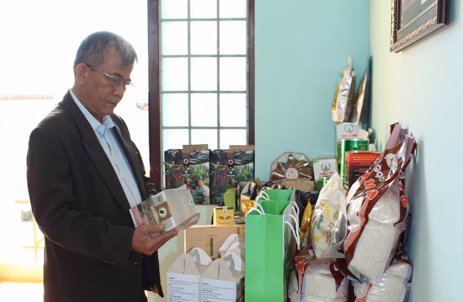 Ông Trương Phước Anh- Giám đốc Sở Nông nghiệp và PTNT, Phó Chủ tịch Hội đồng đánh giá, phân hạng xem mẫu mã một sản phẩm. Ảnh: Nguyễn Diệp