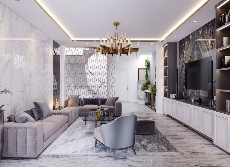 Trong phong cách thiết kế nội thất này, sự kết hợp giữa nội thất sang trọng với phong cách hiện đại tạo cho căn phòng một cái nhìn độc đáo.