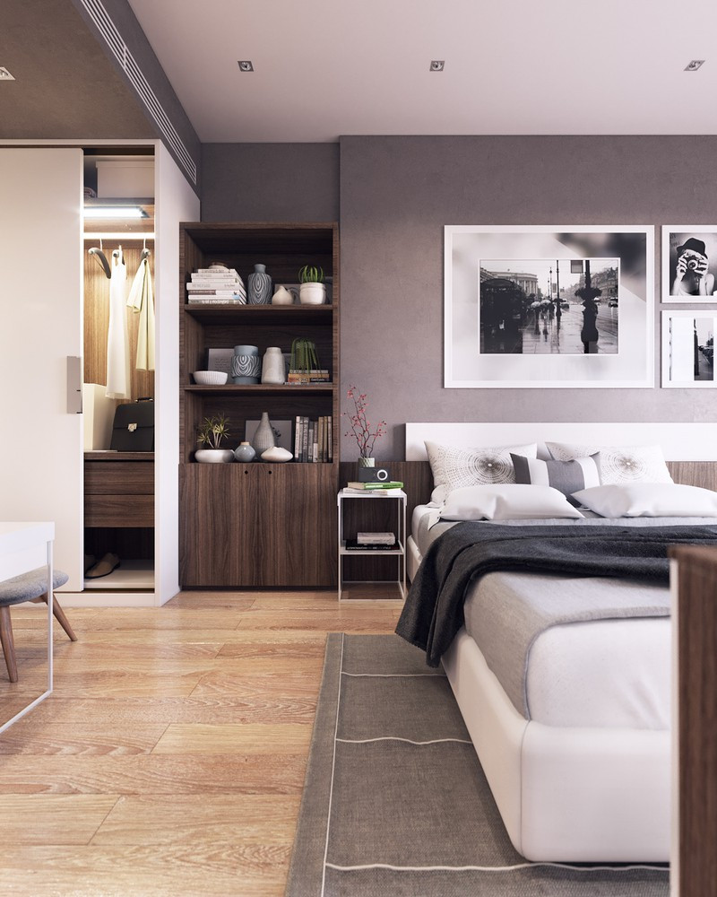 Chủ nhà cũng tận dụng “góc chết” đầu giường ngủ để đặt kệ lưu trữ. Chủ nhà cũng tận dụng “góc chết” đầu giường ngủ để đặt kệ lưu trữ.