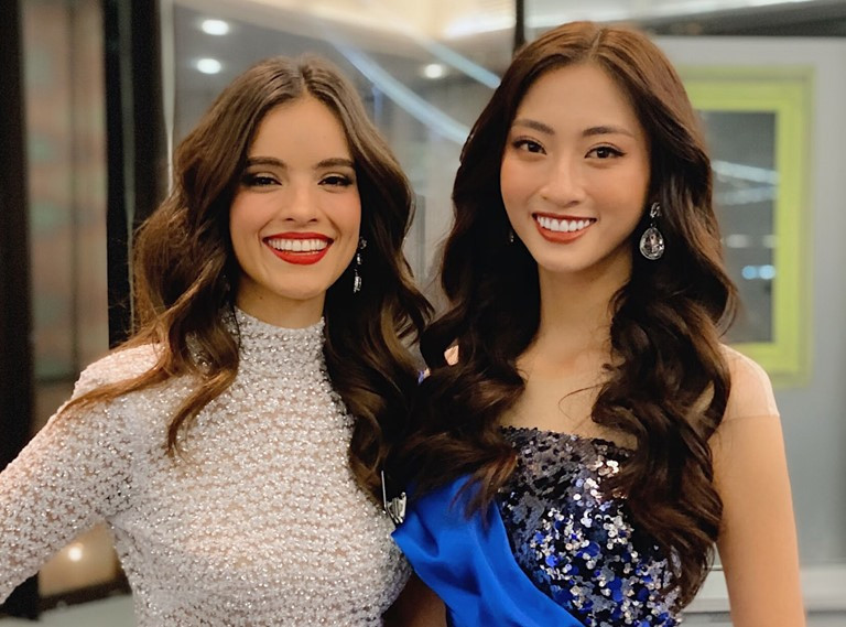 Bức ảnh Lương Thùy Linh chụp cùng đương kim Hoa hậu Thế giới 2018 cũng nhận được nhiều lượt tương tác trên mạng xã hội. Ảnh: FBNV.