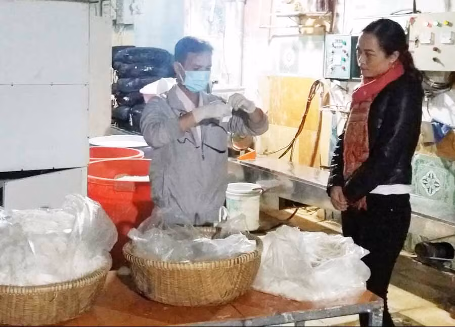  Đoàn kiểm tra tại cơ sở sản xuất bún tươi (75 Phùng Hưng, phường Hội Thương, TP.Pleiku). Ảnh: N.N