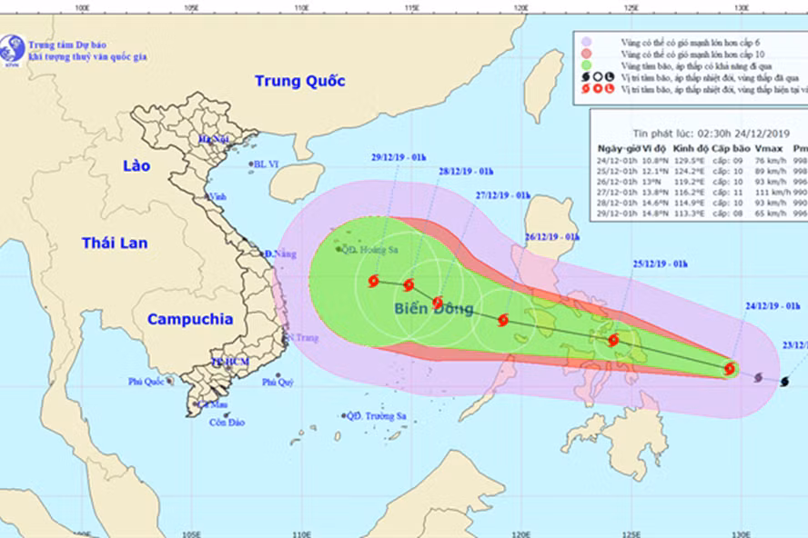  Vị trí và đường đi của bão Phanfone. Ảnh: thoitietvietnam.gov.vn.