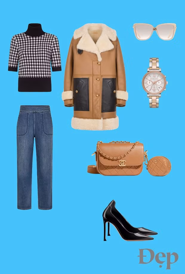 Áo cổ lọ: Dolce & Gabanna | Quần và giày: Dior | Áo khoác: Givenchy | Đồng hồ: Michael Kors | Túi: Chanel | Kính: Gucci