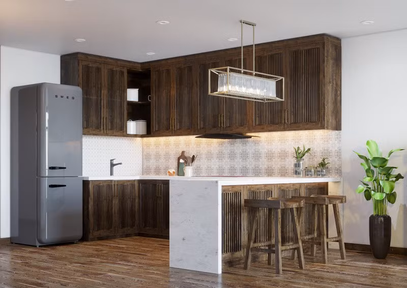 Tủ bếp kiểu xưa có nhiều khe thoáng khí, giữ cho thực phẩm và các vật dụng luôn được khô ráo.