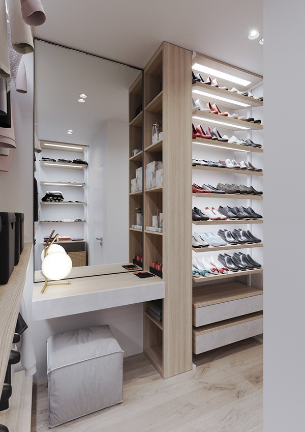  Nhờ cách sắp xếp nội thất thông minh cùng không gian tầng lửng mà chủ nhà còn khoảng trống để đặt thêm một phòng thay đồ hiện đại.