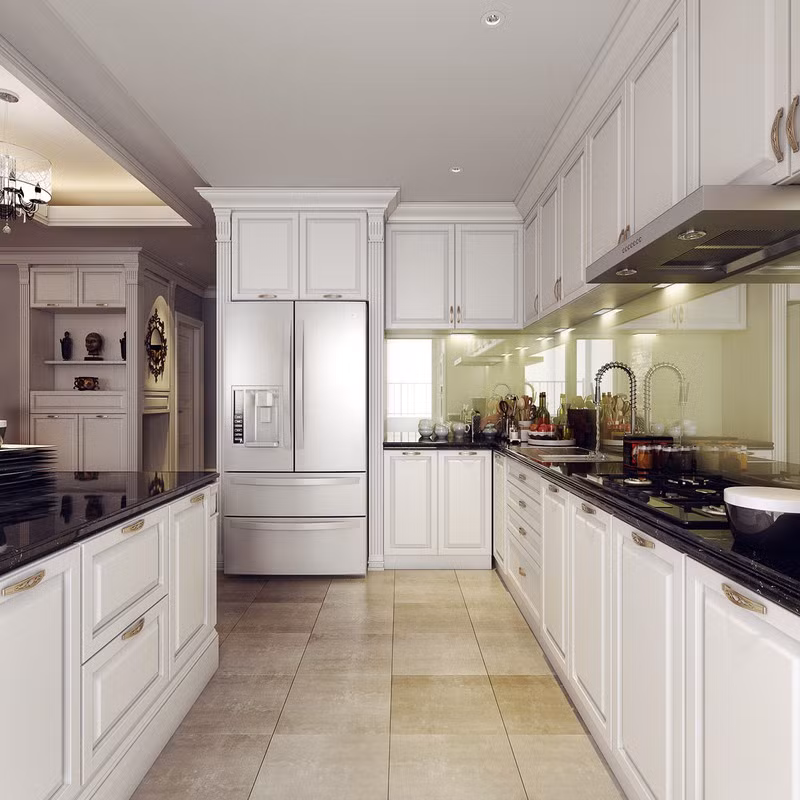 Mặt tủ ốp đá, tạo độ bóng và sự sang trọng.