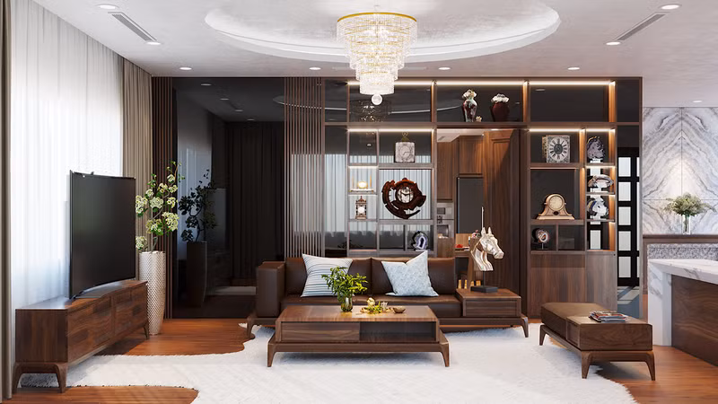  Thảm trải sàn màu trắng kết hợp với trần thạch cao giúp căn phòng không bị tối.