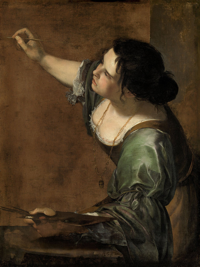 Tự họa trong sự diễn dịch hội họa của Artemisia Gentileschi, vẽ năm 1638-1639, kích thước 96,5cm x 73,7cm. Tự họa trong sự diễn dịch hội họa của Artemisia Gentileschi, vẽ năm 1638-1639, kích thước 96,5cm x 73,7cm.