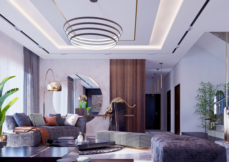 Bàn nước thấp hơn so với ghế sofa để không cản trở tầm nhìn.