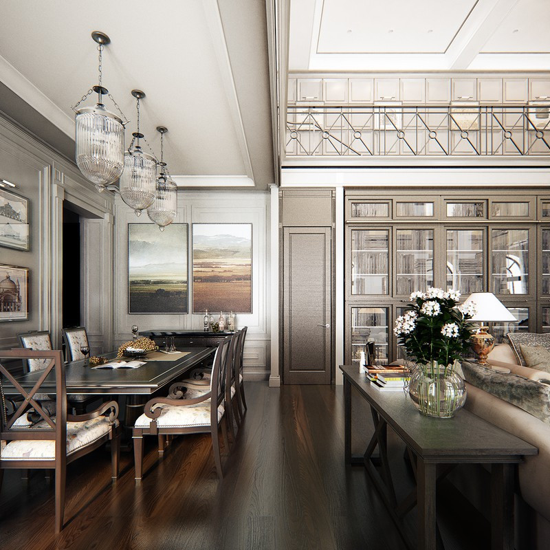 Kệ rượu được đặt ngay cạnh bộ bàn ăn để dễ dàng lấy.