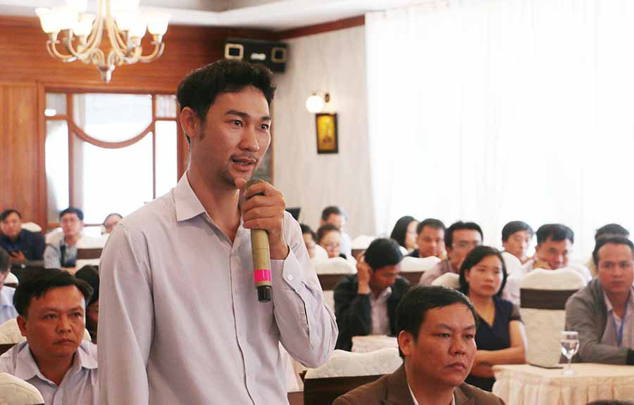 Ông Lê Đăng Pha-Phó Giám đốc phụ tránh Trung tâm Ứng dụng tiến bộ KH-CN tỉnh Đak Lak phát biểu tại hội thảo. Ảnh: Q.T