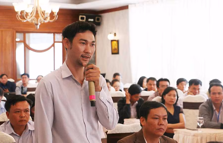 Ông Lê Đăng Pha-Phó Giám đốc phụ tránh Trung tâm Ứng dụng tiến bộ KH-CN tỉnh Đak Lak phát biểu tại hội thảo. Ảnh: Q.T