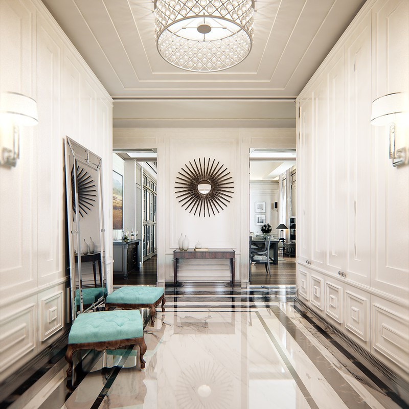 Hai chiếc ghế đơn bọc nệm êm ái được đặt ngay cạnh lối vào, chào đón khách và bạn bè của gia chủ.