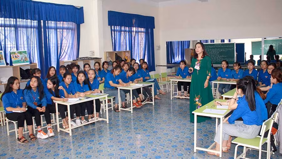  Một tiết học của sinh viên Trường Cao đẳng Sư phạm Gia Lai. Ảnh: N.T 