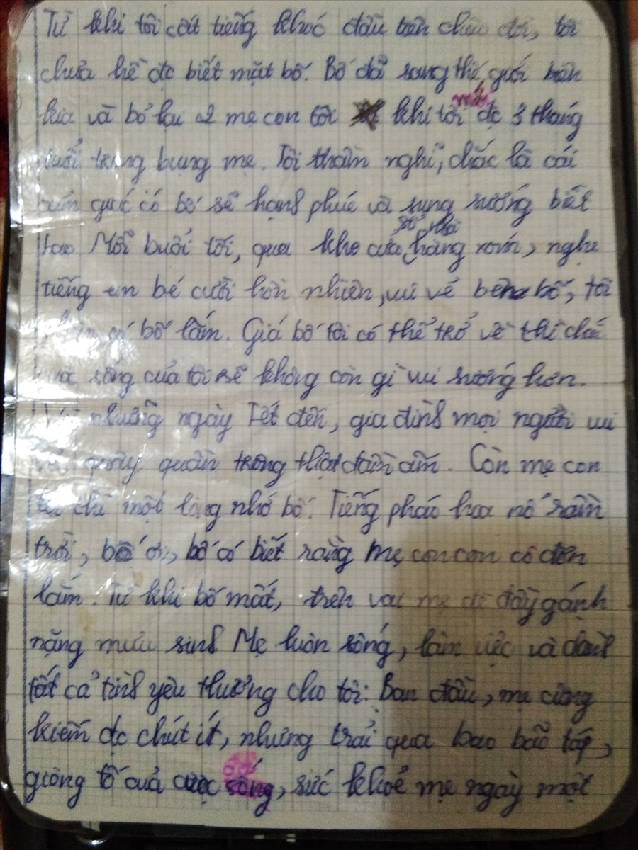 Bức thư Trang viết cho người bố chưa một lần được gặp mặt khiến ai đọc xong cũng không khỏi xót lòng. Ảnh: NVCC Bức thư Trang viết cho người bố chưa một lần được gặp mặt khiến ai đọc xong cũng không khỏi xót lòng. Ảnh: NVCC