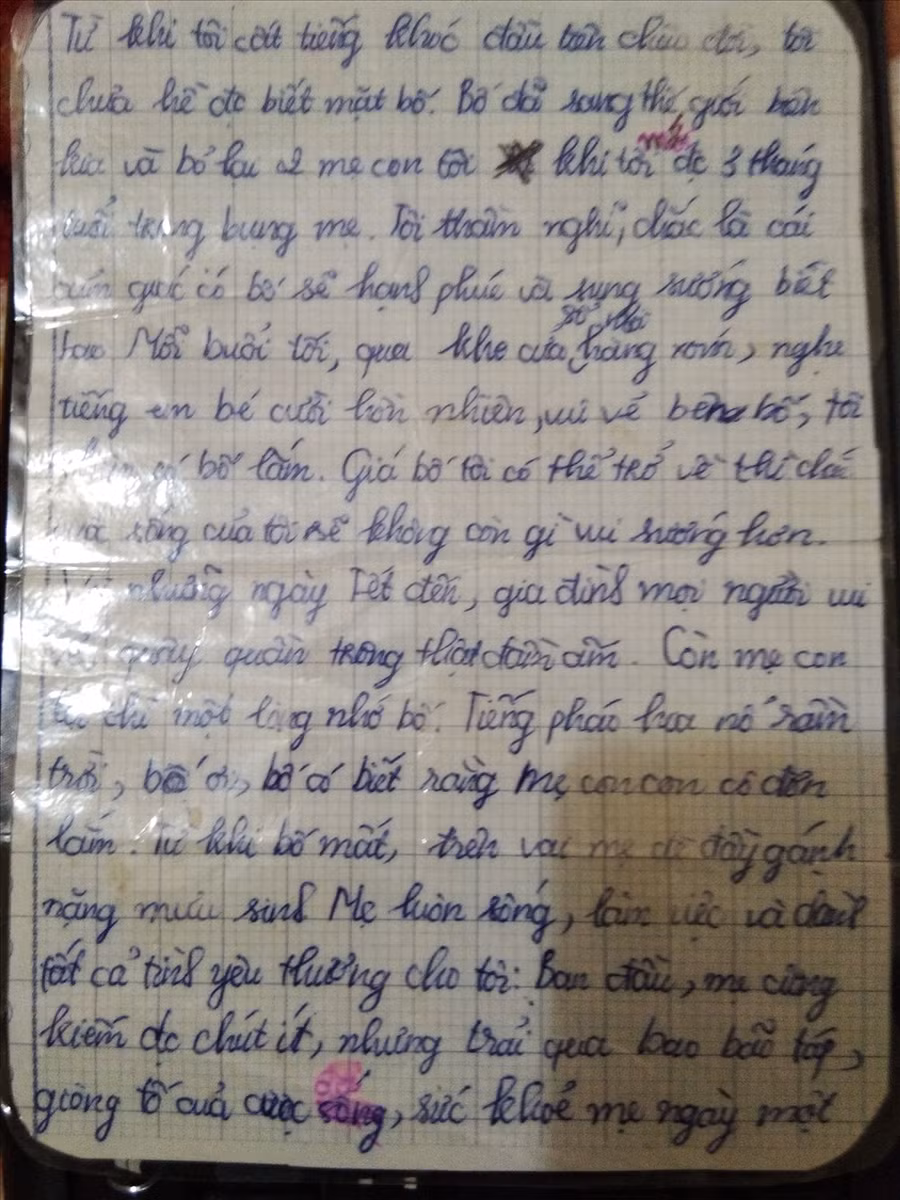  Bức thư Trang viết cho người bố chưa một lần được gặp mặt khiến ai đọc xong cũng không khỏi xót lòng. Ảnh: NVCC