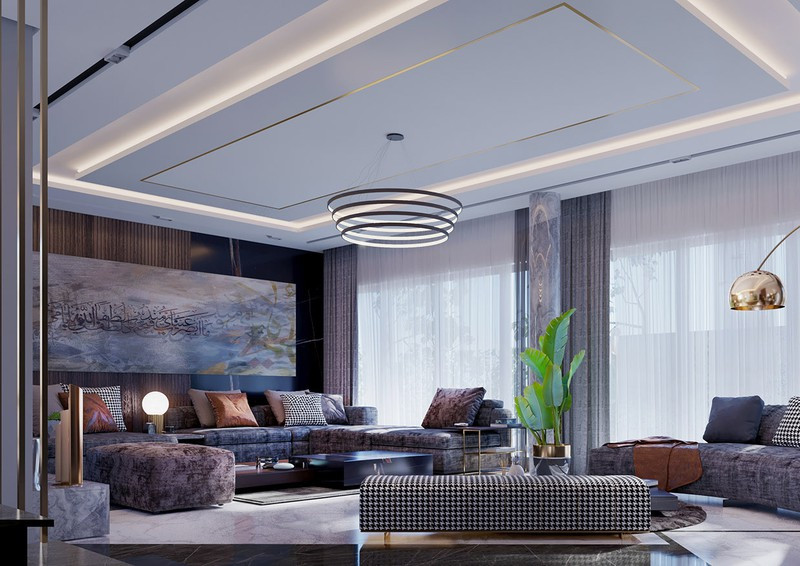  Là người phóng khoáng và ưa thích sự thay đổi, chủ nhân căn biệt thự chọn cách bố trí bàn ghế phòng khách theo cách tự do, không tuân thủ bất kỳ một nguyên tắc nào.