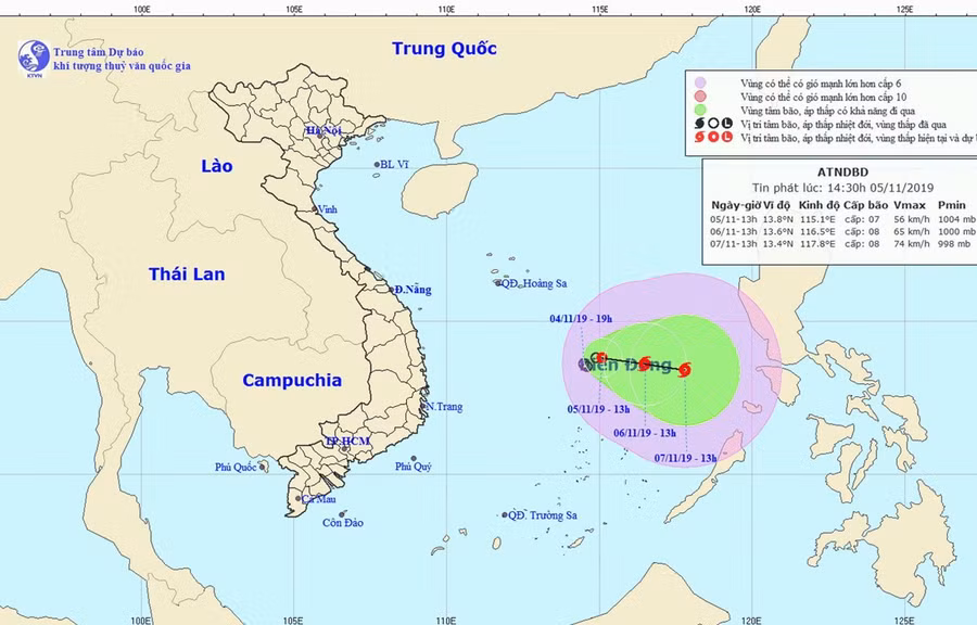 Chùm ảnh đường đi và vị trí cơn bão. (Nguồn: ttv.gov)