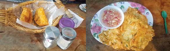 Món bánh Empanada và Okoy (trái) chấm với giấm ớt là đặc sản ở Vigan Món bánh Empanada và Okoy (trái) chấm với giấm ớt là đặc sản ở Vigan
