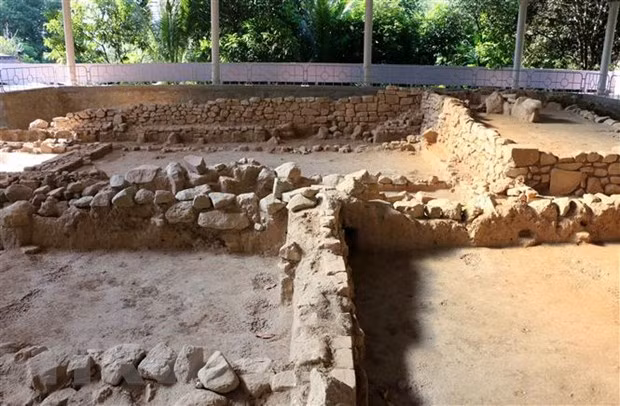 Hố khai quật tại khu di tích Óc Eo-Ba Thê, huyện Thoại Sơn, tỉnh An Giang. (Ảnh: Công Mạo/TTXVN)