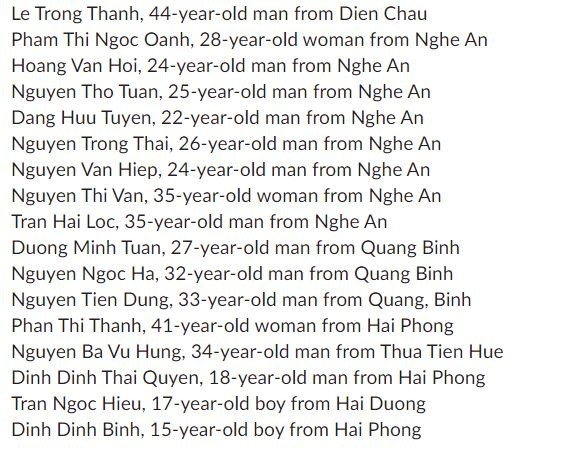 Danh tính của 39 nạn nhân được công bố trong bản tin của cảnh sát Essex ngày 8.11. Ảnh chụp màn hình.